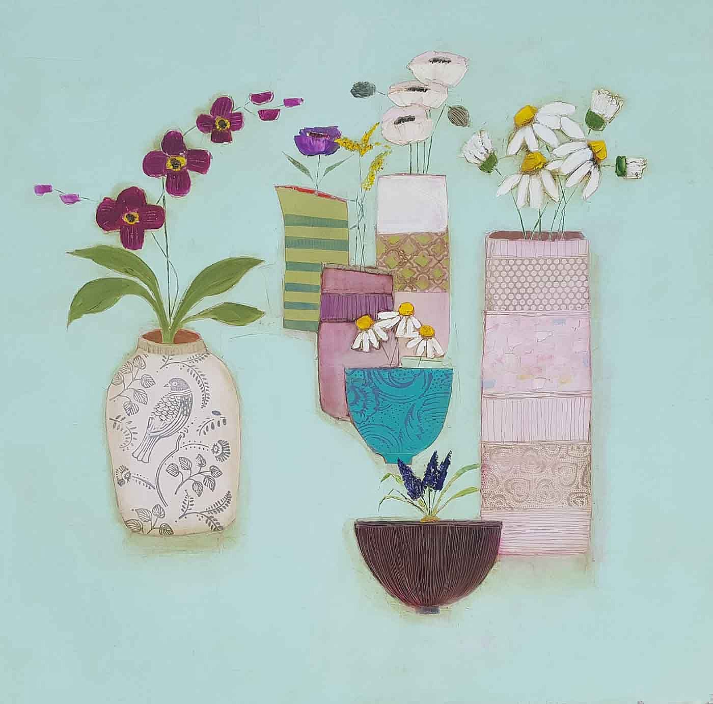 Eithne  Roberts - Big blue table with bird pot 